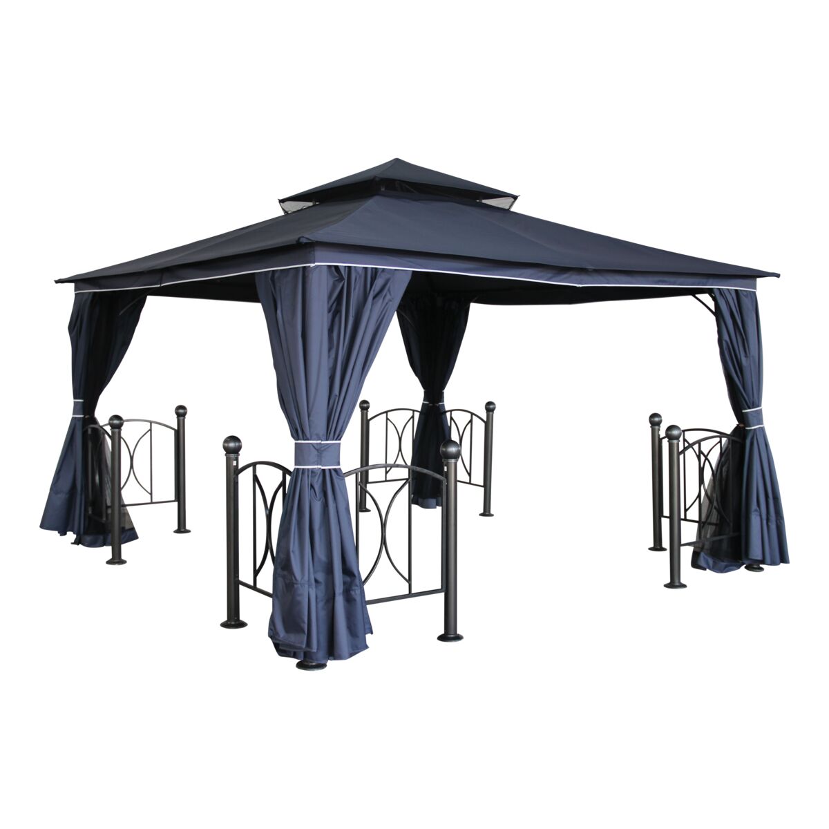 LIVING ACCENTS Duma Gazebo with Side Curtain and Mosquito Net Navy Blue